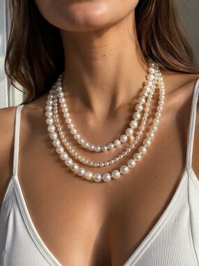 Pearl Necklace - White Classic Multi-Strand